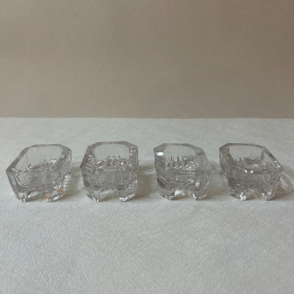 Vintage Clear Cut Glass Individual Salt Cellars, Footed Liners Set of 4